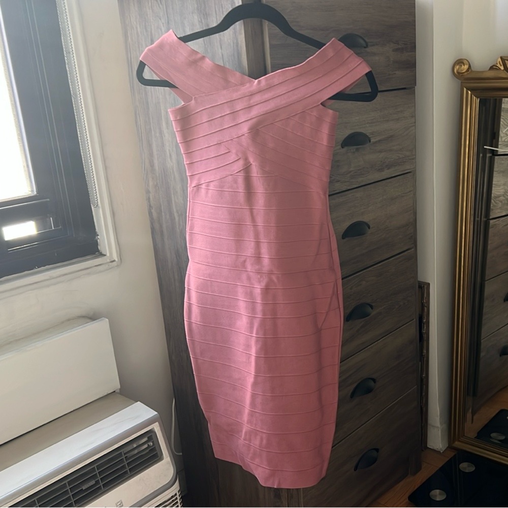Elegant Pink Off-Shoulder Bandage Dress